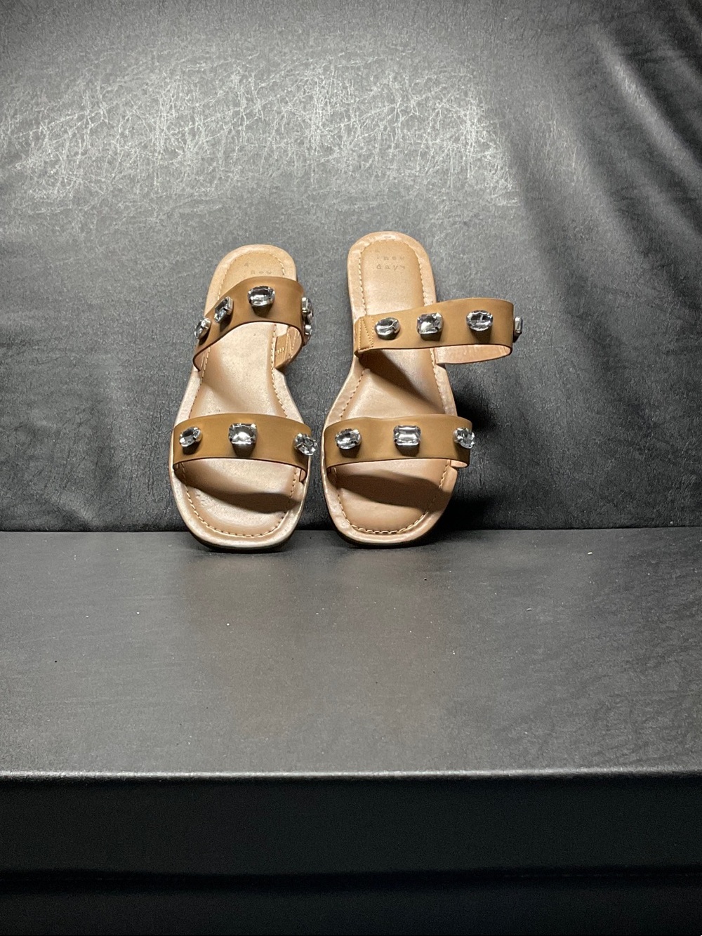 a new day Brown Slide Sandals with Gem Studs